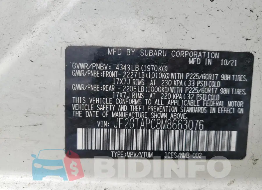 JF2GTAPC8M8663076 Photo# 13