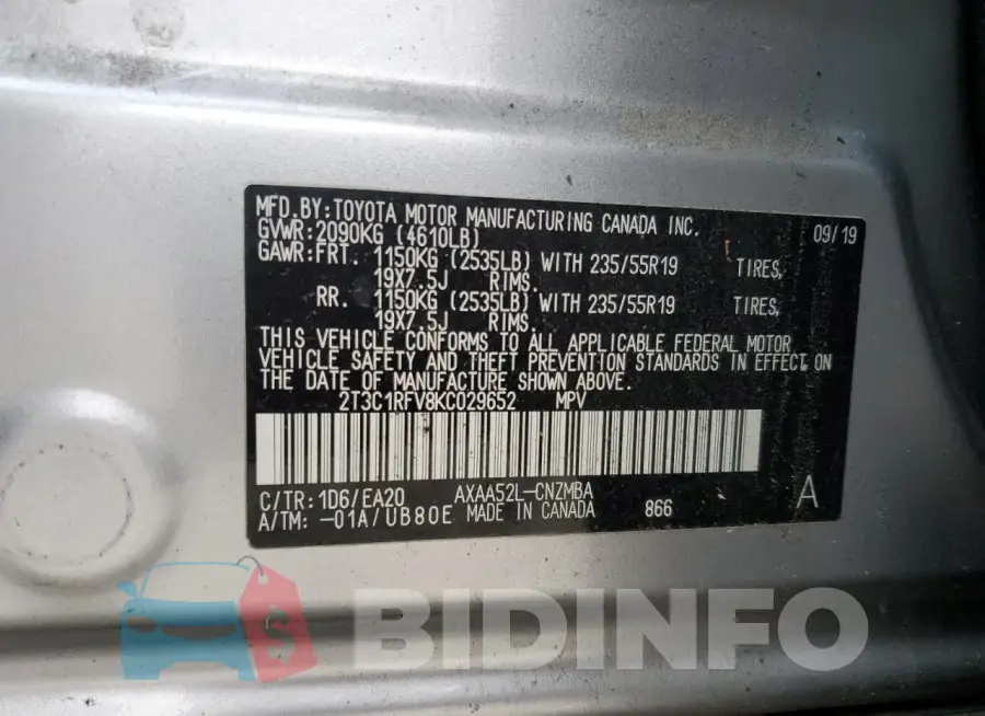 2T3C1RFV8KC029652 Photo# 13