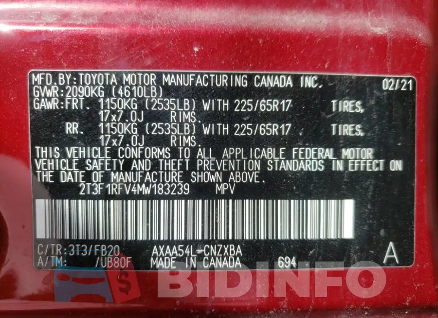 2T3F1RFV4MW183239 Photo# 14