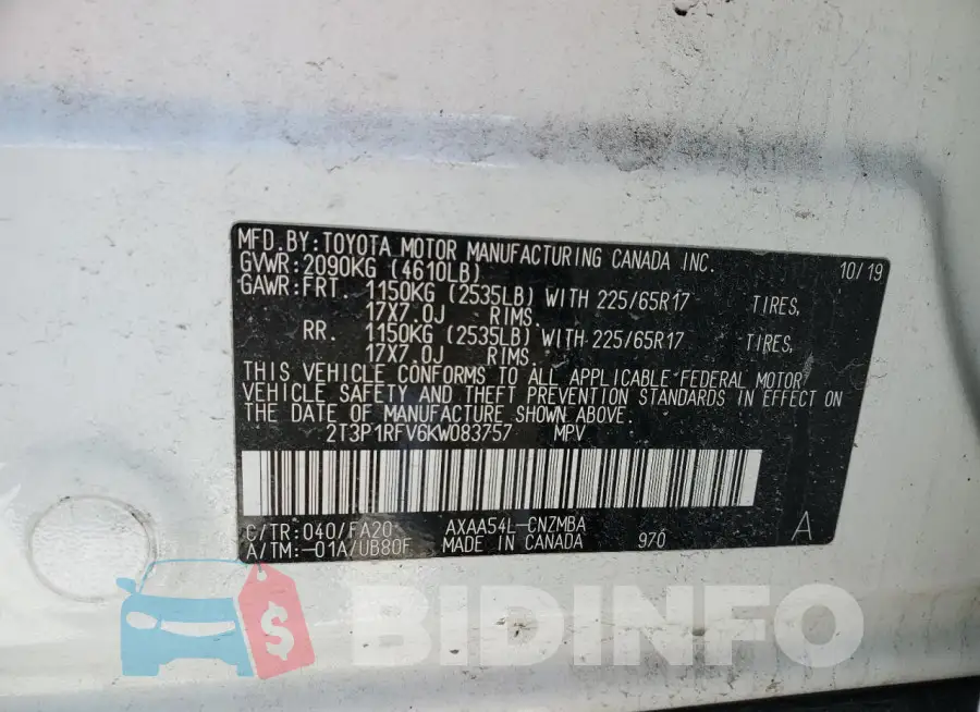 2T3P1RFV6KW083757 Photo# 13