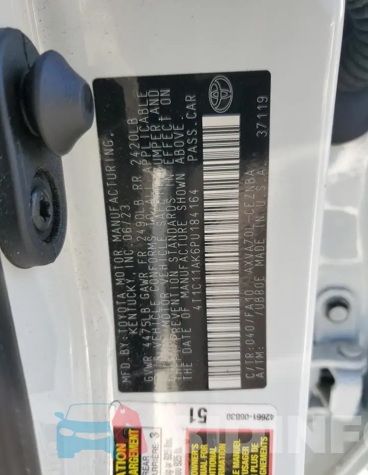 4T1C11AK6PU184164 Photo# 12