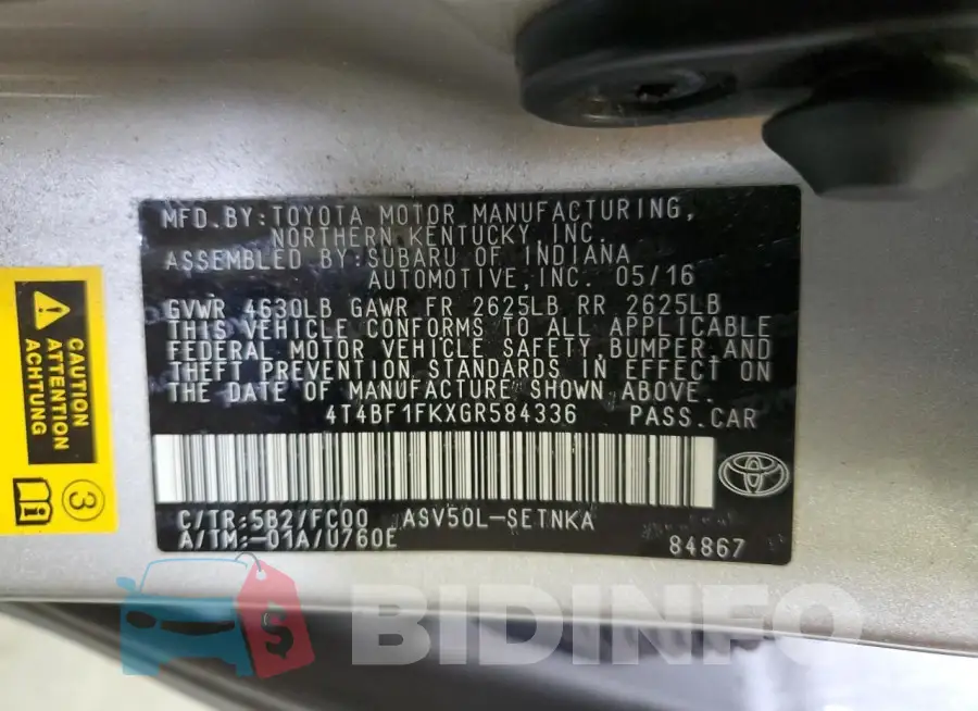 4T4BF1FKXGR584336 Photo# 12