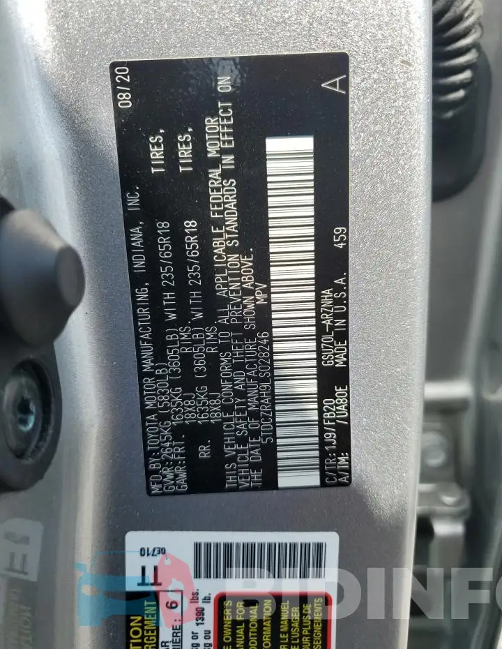 5TDCZRAH9LS028246 Photo# 13