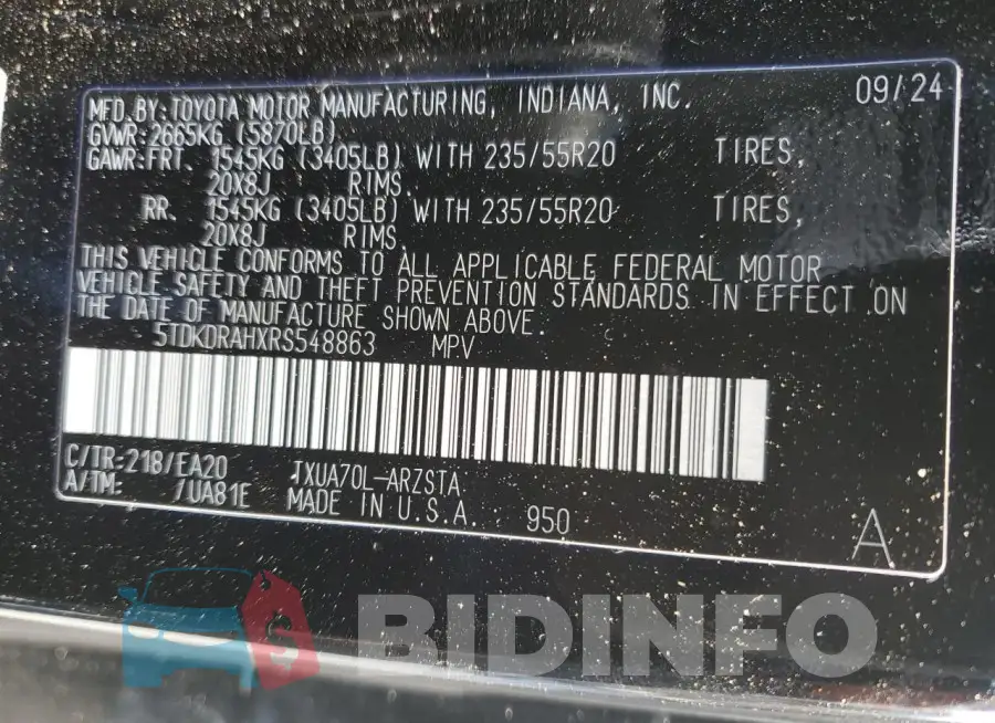 5TDKDRAHXRS548863 Photo# 14