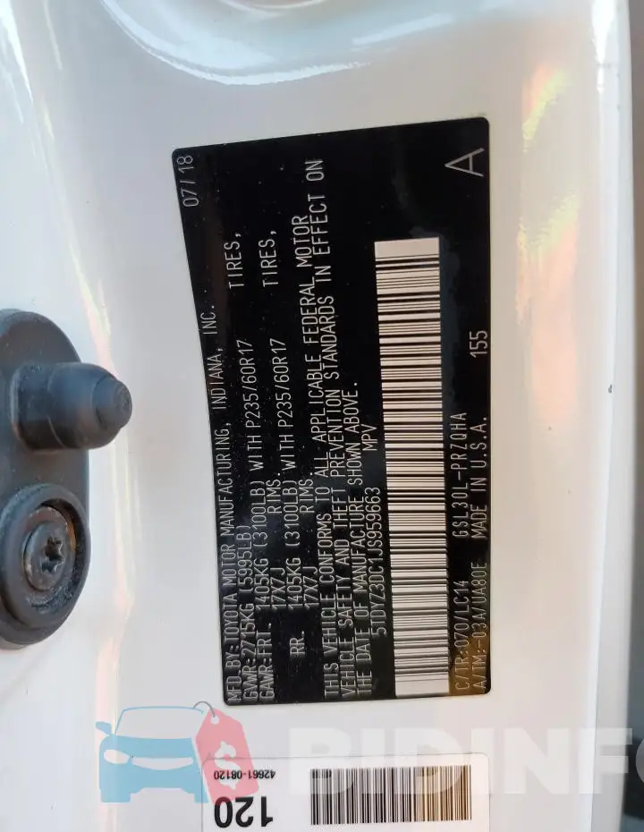 5TDYZ3DC1JS959663 Photo# 13