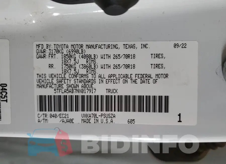 5TFLA5AB7NX017917 Photo# 12