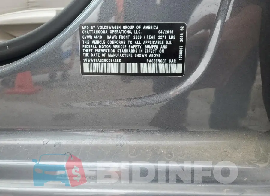 1VWAS7A33GC054365 Photo# 12