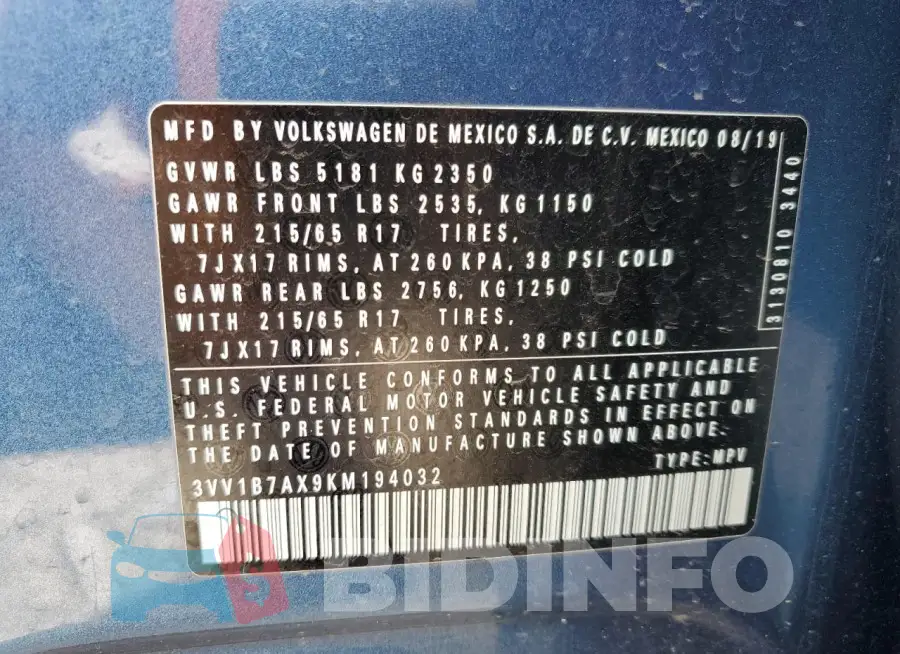 3VV1B7AX9KM194032 Photo# 14
