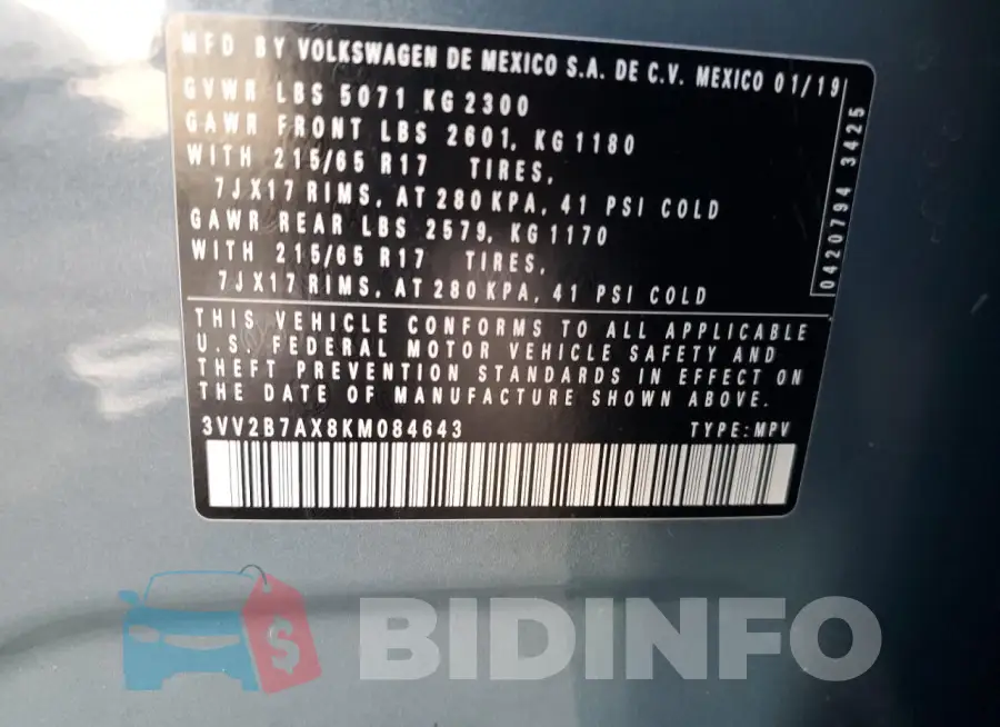 3VV2B7AX8KM084643 Photo# 12