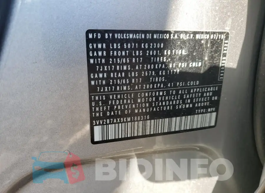 3VV2B7AX9KM188316 Photo# 13