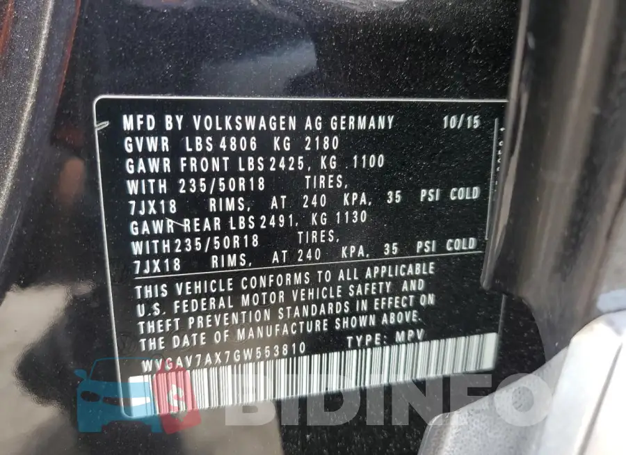 WVGAV7AX7GW553810 Photo# 13