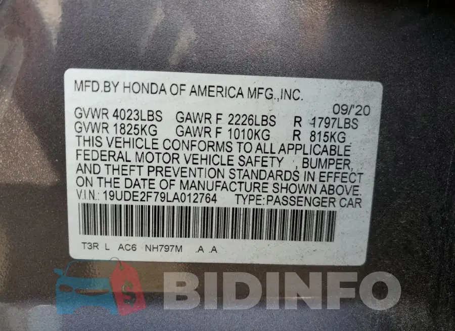 19UDE2F79LA012764 Photo# 13