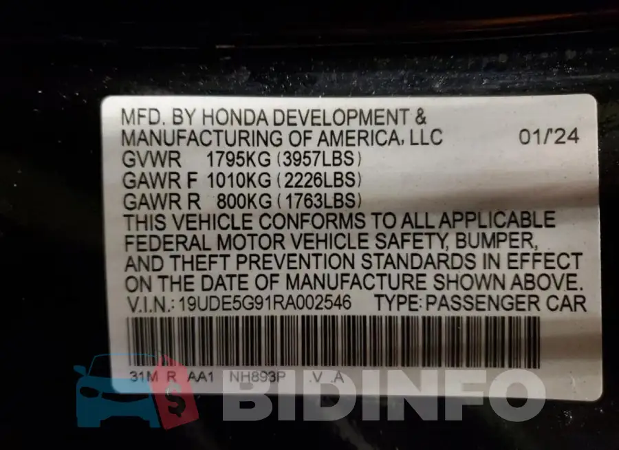 19UDE5G91RA002546 Photo# 12