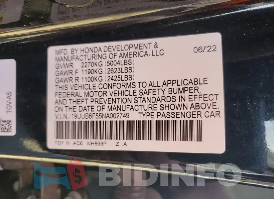 19UUB6F55NA002749 Photo# 12