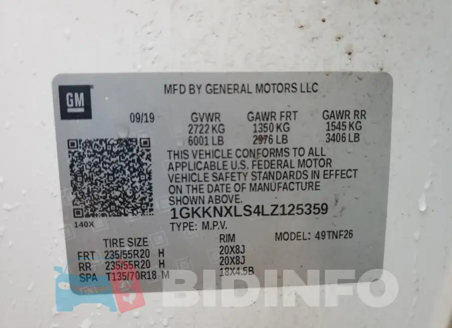 1GKKNXLS4LZ125359 Photo# 13