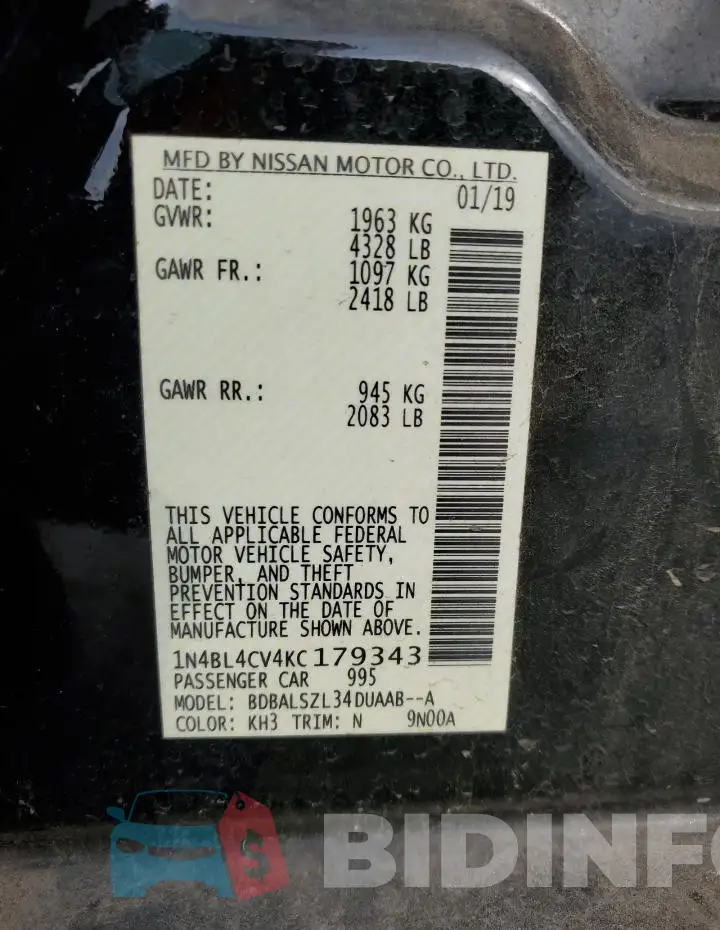 1N4BL4CV4KC179343 Photo# 12