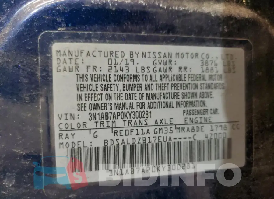 3N1AB7AP0KY300281 Photo# 12
