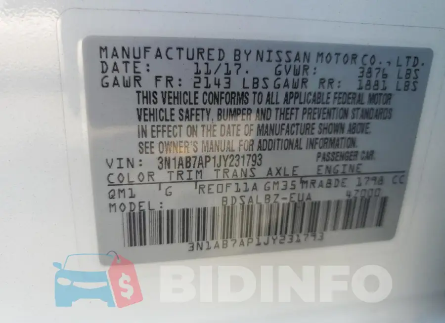 3N1AB7AP1JY231793 Photo# 12