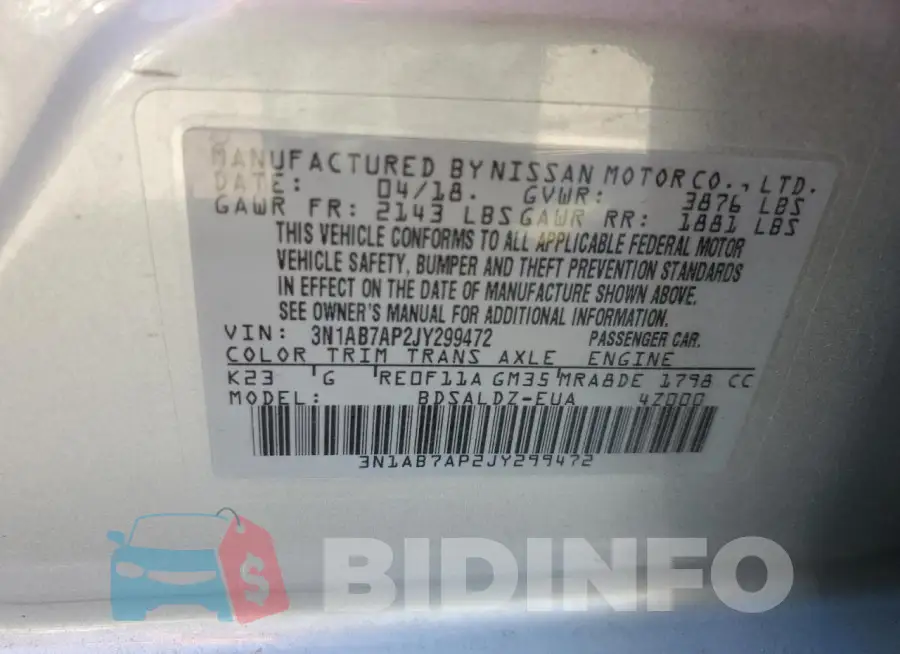 3N1AB7AP2JY299472 Photo# 12