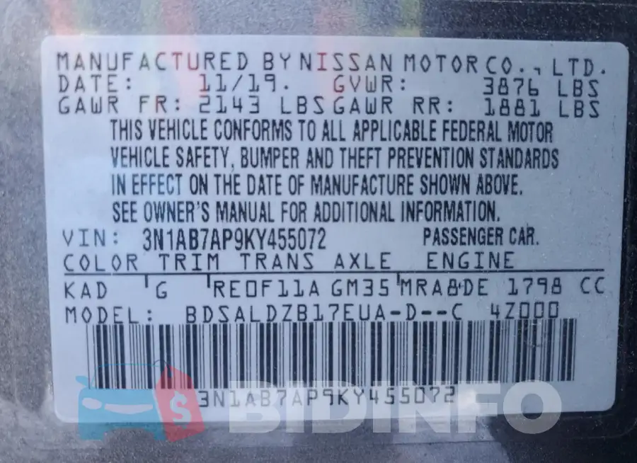 3N1AB7AP9KY455072 Photo# 12