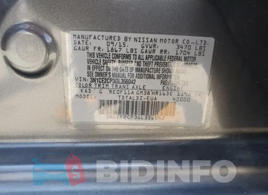 3N1CE2CP3GL356042 Photo# 12