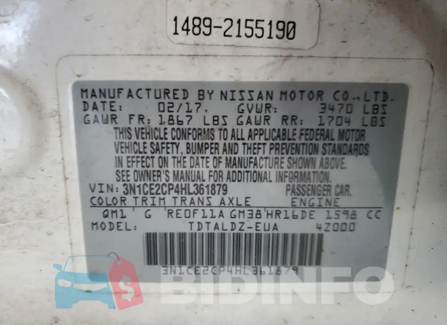 3N1CE2CP4HL361879 Photo# 13