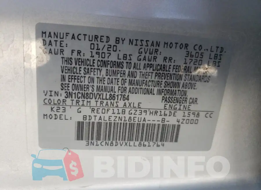3N1CN8DVXLL861764 Photo# 12