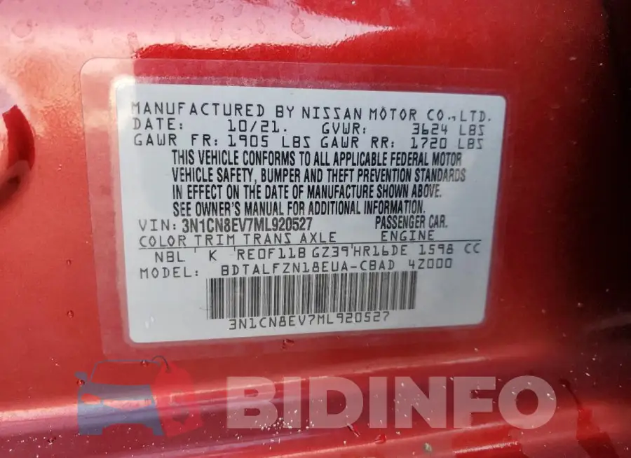 3N1CN8EV7ML920527 Photo# 12