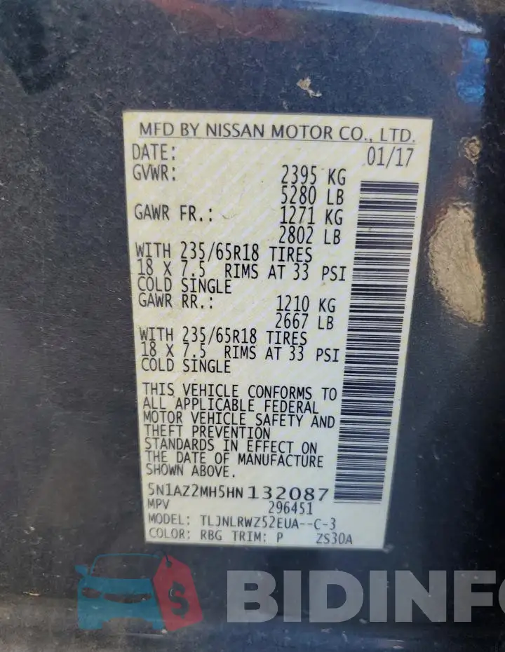 5N1AZ2MH5HN132087 Photo# 13