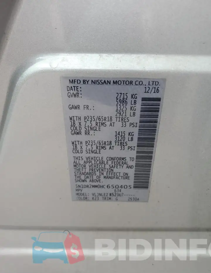 5N1DR2MM0HC650405 Photo# 14