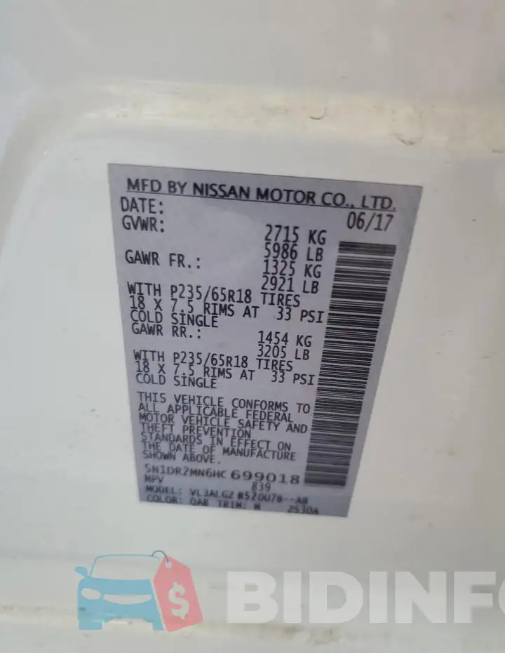 5N1DR2MN6HC699018 Photo# 13