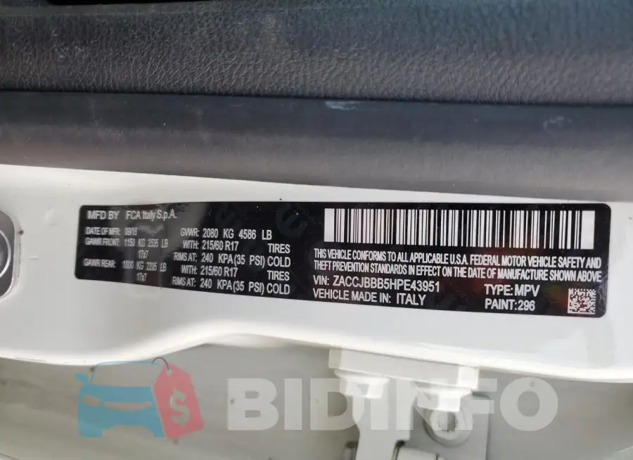 ZACCJBBB5HPE43951 Photo# 13