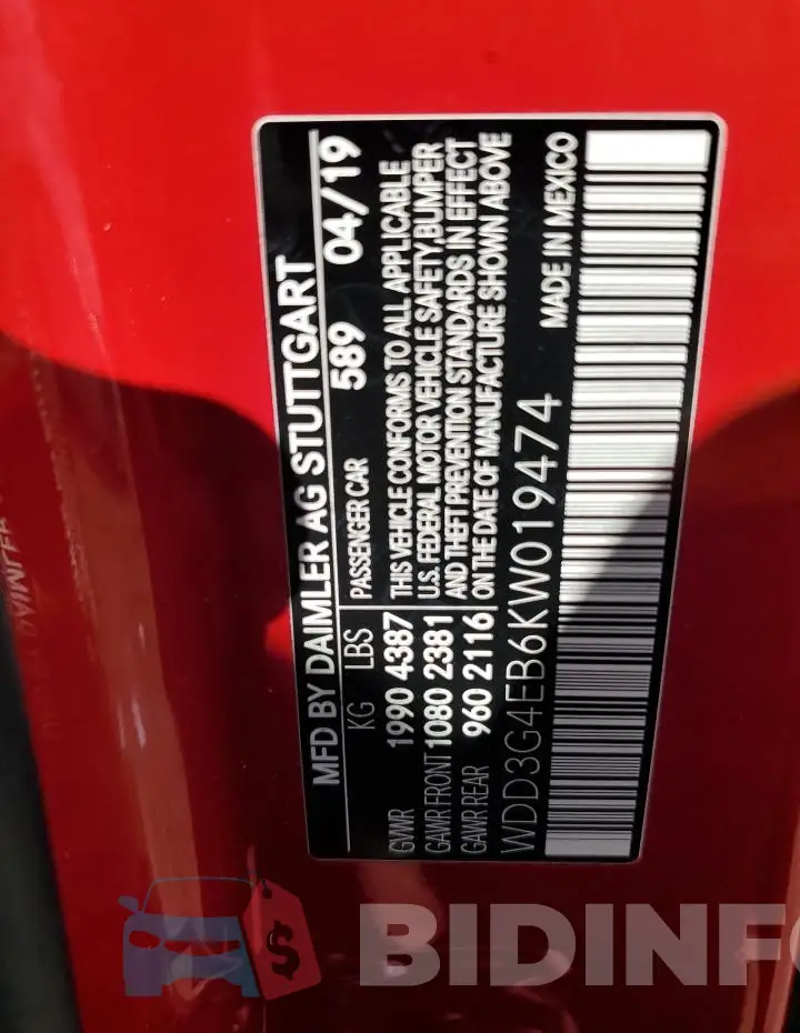 WDD3G4EB6KW019474 Photo# 12