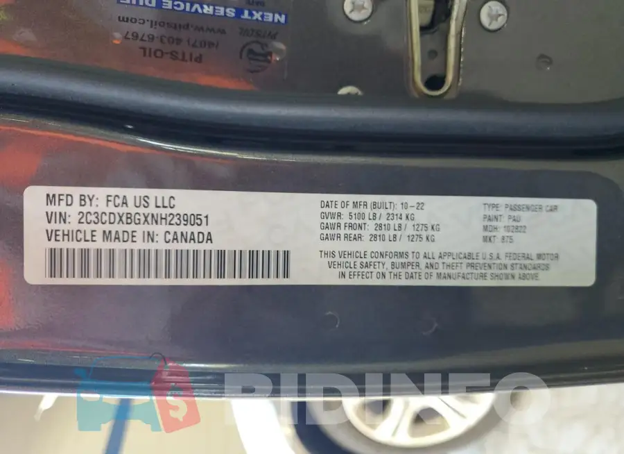 2C3CDXBGXNH239051 Photo# 12