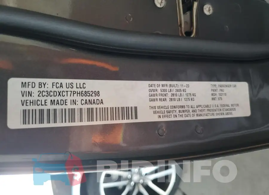2C3CDXCT7PH685298 Photo# 12