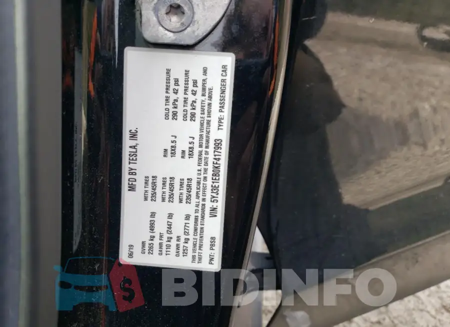 5YJ3E1EB0KF417993 Photo# 13