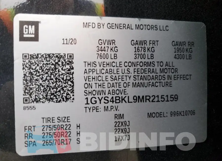 1GYS4BKL9MR215159 Photo# 13