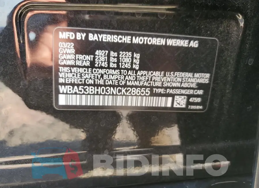 WBA53BH03NCK28655 Photo# 12