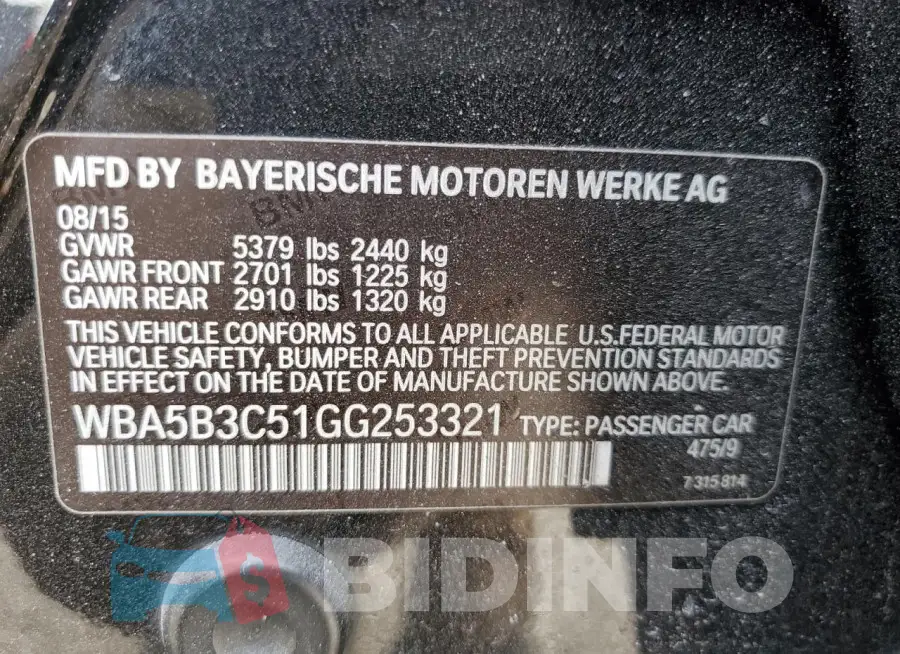 WBA5B3C51GG253321 Photo# 12