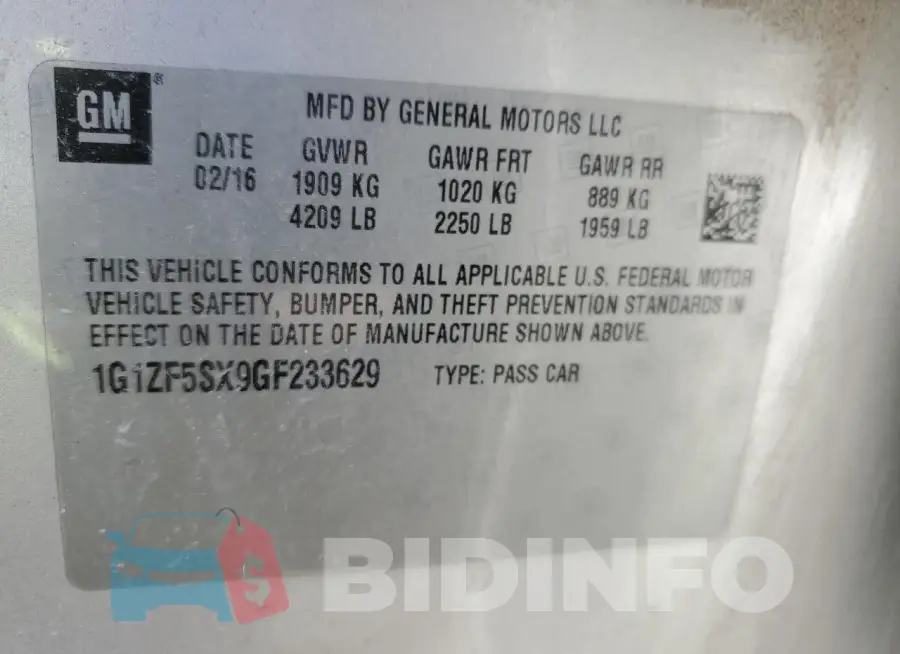 1G1ZF5SX9GF233629 Photo# 12