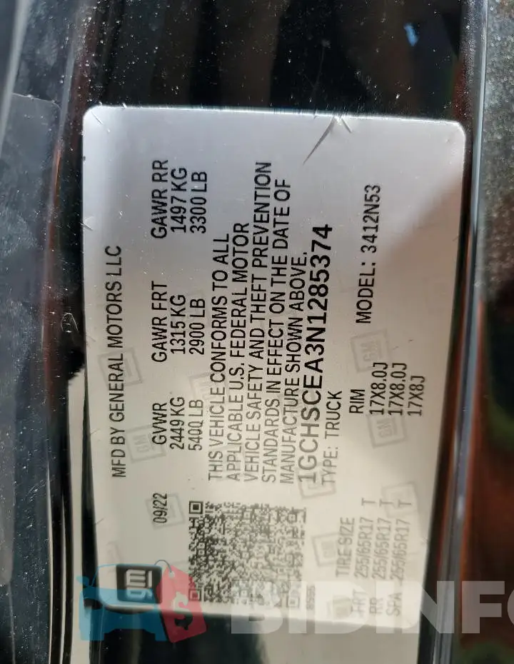 1GCHSCEA3N1285374 Photo# 12