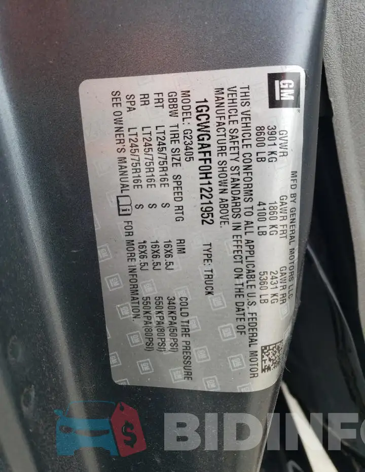 1GCWGAFF0H1221952 Photo# 13