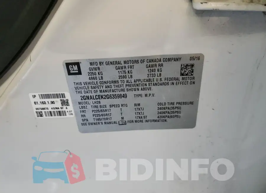 2GNALCEK2G6359849 Photo# 13