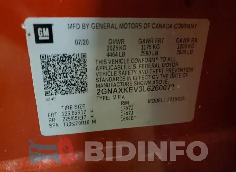 2GNAXKEV3L6260072 Photo# 13