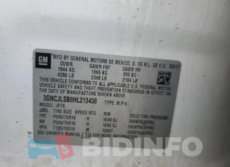 3GNCJLSB8HL213438 Photo# 13