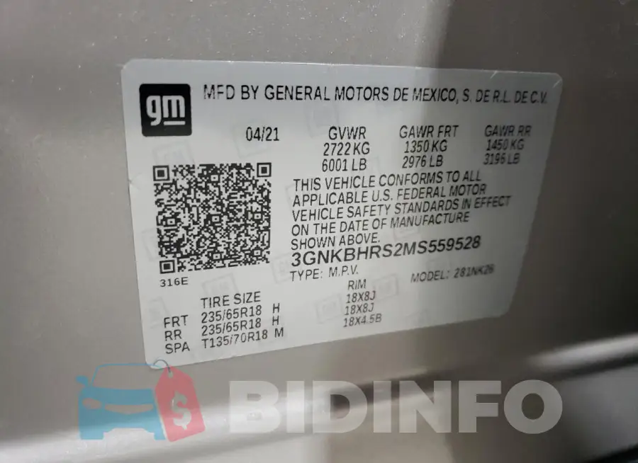 3GNKBHRS2MS559528 Photo# 13