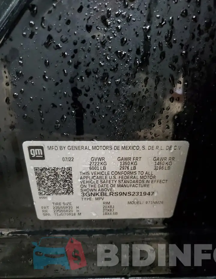 3GNKBLRS9NS231947 Photo# 14