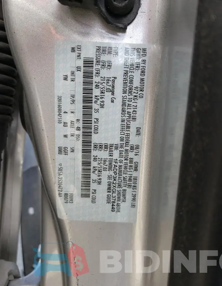1FADP3K2XGL378449 Photo# 12