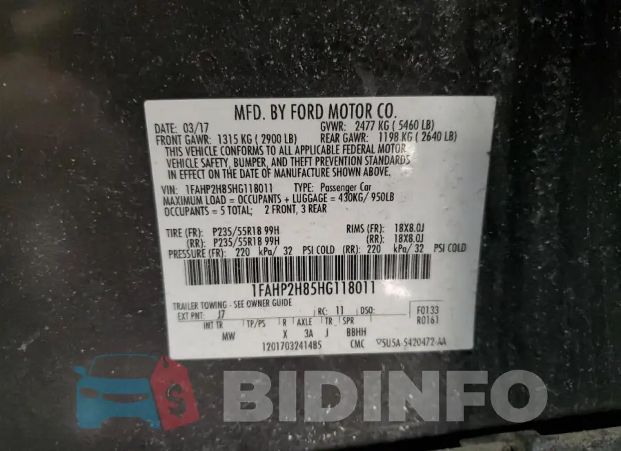 1FAHP2H85HG118011 Photo# 12