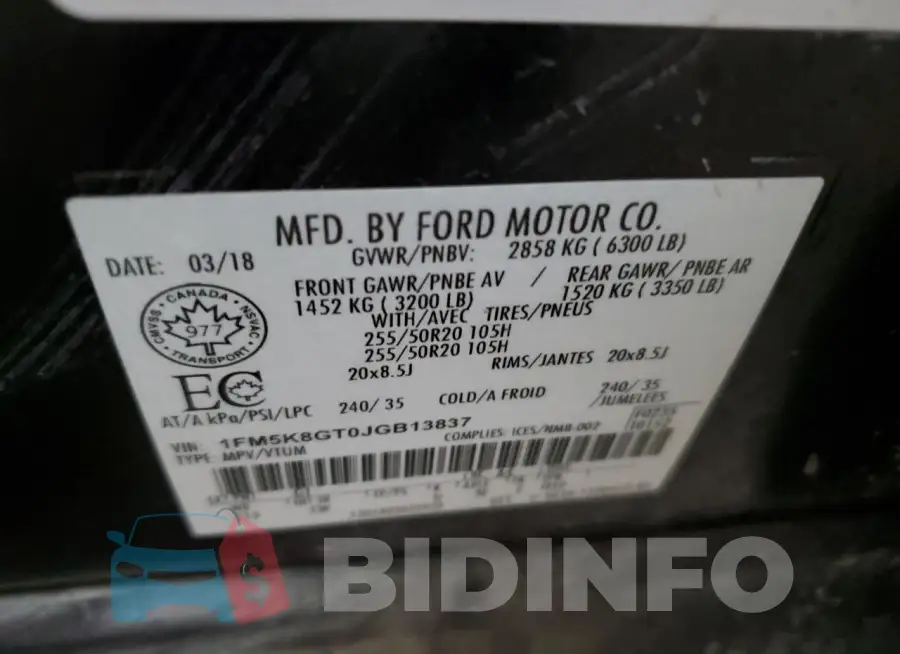 1FM5K8GT0JGB13837 Photo# 13